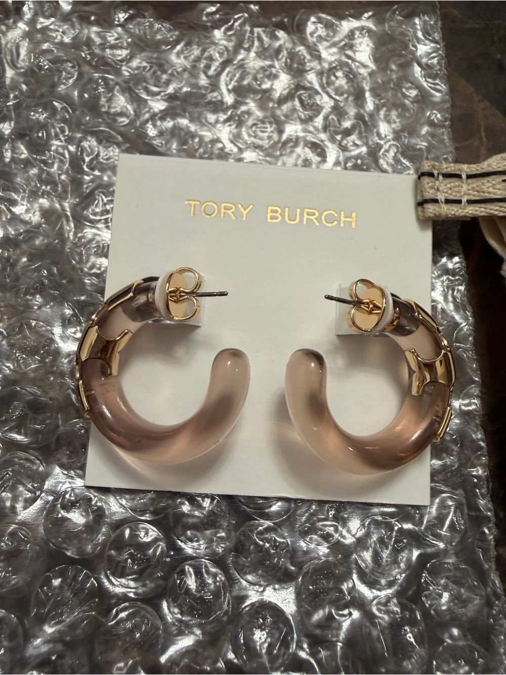 Tory Burch Resin Hoop Earrings with Gold Accents